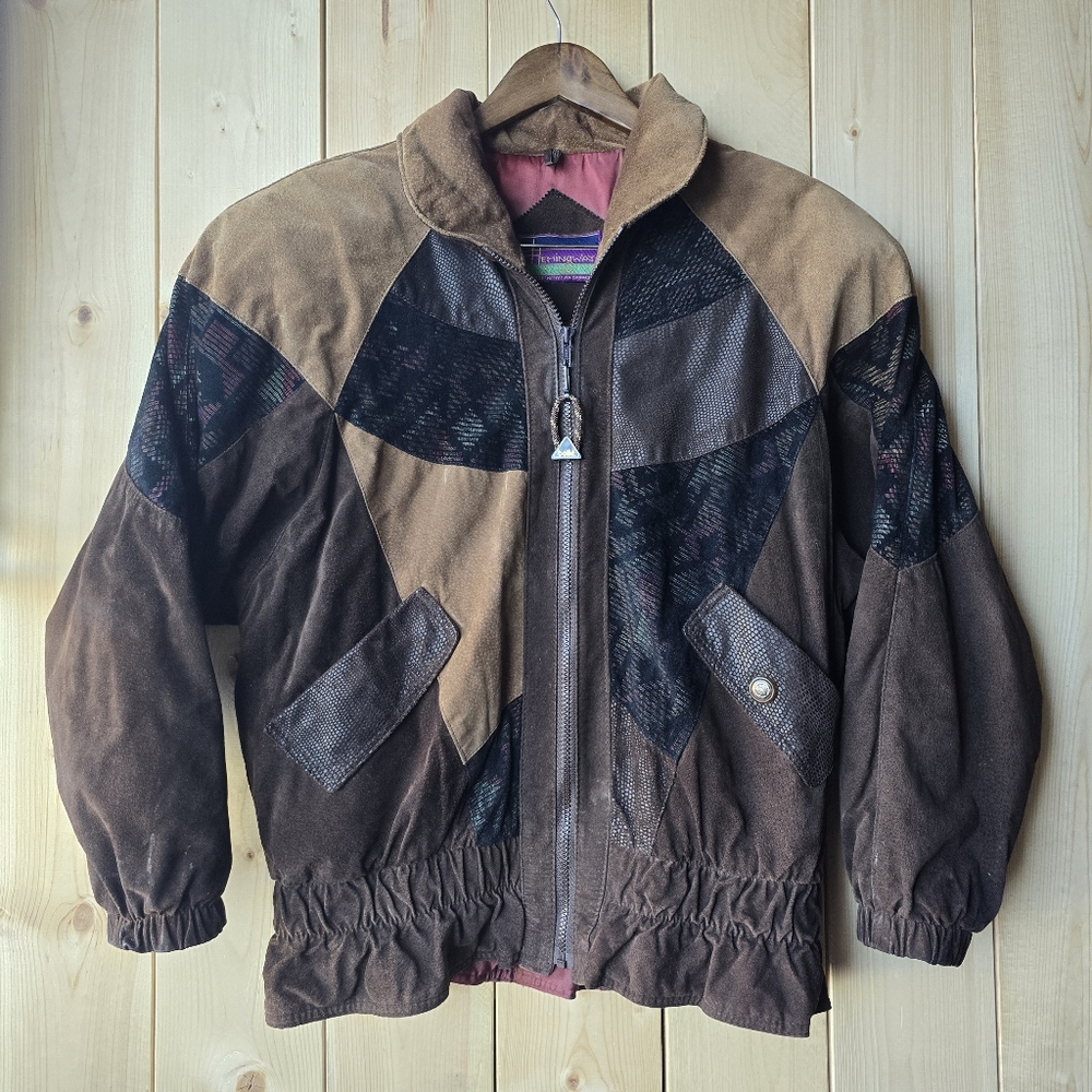 Vintage Hemingway Collection Suede Patchwork Bomber Jacket Womens Size 10